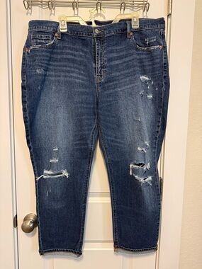 Old Navy Mid-Rise Boyfriend Women's Distressed Jeans - Dark Blue 18